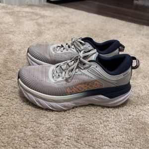 Hoka Athletic Shoes in Cream and Navy
